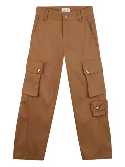 Lanvin Enfant Kids' Logo-embroidered Trousers In Brown