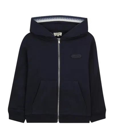 Lanvin Enfant Logo Embroidered Zip-up Hoodie In Blue