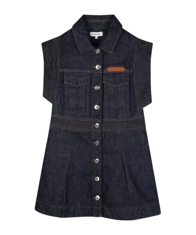 Lanvin Enfant Logo Patch Denim Dress In Blue