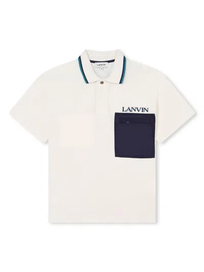 Lanvin Enfant Kids' Logo-print Cotton Polo Shirt In Neutrals