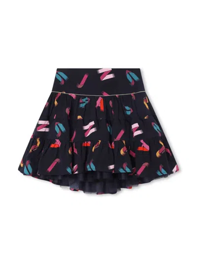 Lanvin Enfant Kids' Logo-print Tiered Full Skirt In Blue