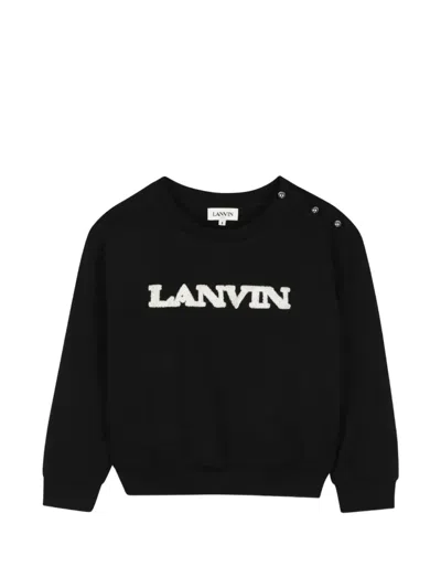 Lanvin Enfant Kids' Logo-embroidered Button-detail Sweatshirt In Black