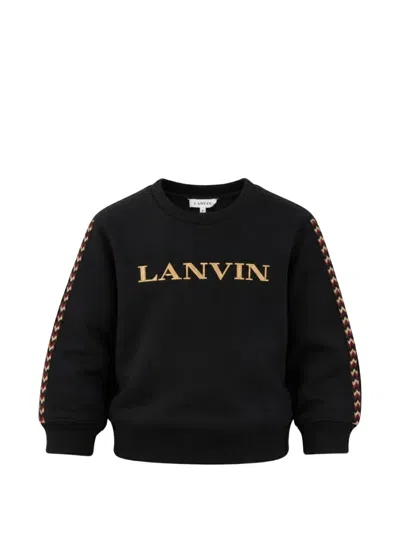 Lanvin Enfant Kids' Logo-embroidered Chevron-stripe Sweater In Black