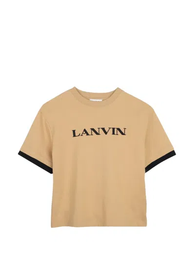 Lanvin Enfant Kids' Logo-embroidered Contrast-trim T-shirt In Brown