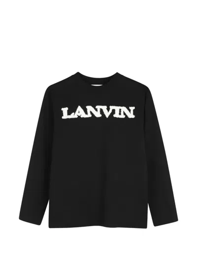 Lanvin Enfant Kids' Logo-embroidered Long-sleeve T-shirt In Black