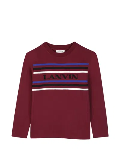 Lanvin Enfant Logo-embroidered Long-sleeve T-shirt In Burgundy
