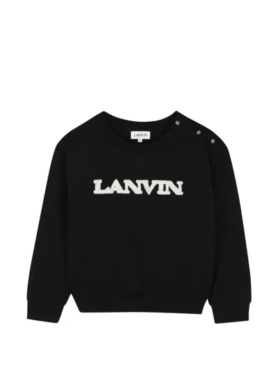 Lanvin Enfant Kids' Logo-embroidered Shoulder-button Sweatshirt In Black