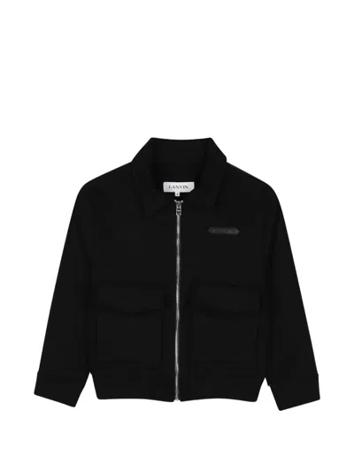 Lanvin Enfant Kids' Logo-patch Zip-up Jacket In Black