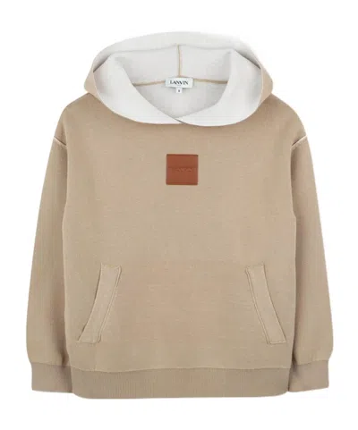 Lanvin Enfant Long Sleeved Logo Patch Hoodie In Brown