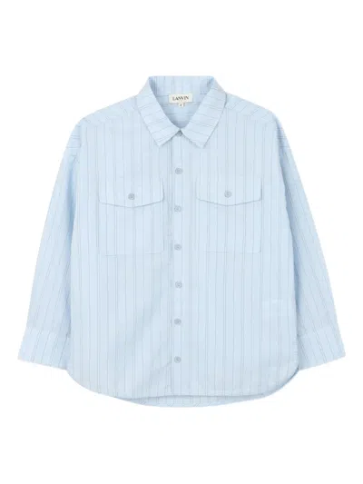Lanvin Enfant Kids' Pinstriped Pocket Shirt In Blue