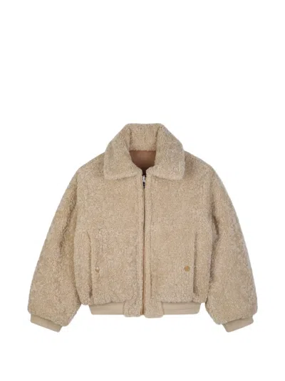 Lanvin Enfant Reversible Shearling-effect Jacket In Neutral