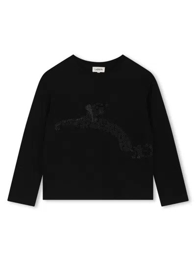 Lanvin Enfant Kids' Rhinestone-embellished Cotton T-shirt In Black