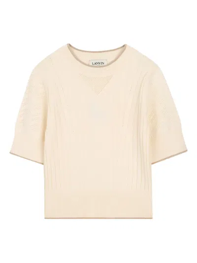 Lanvin Enfant Kids' Ribbed-trim Short-sleeve T-shirt In Neutral
