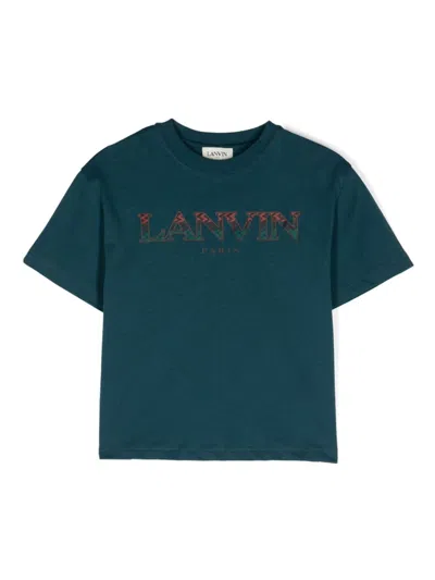 Lanvin Enfant Kids' Rubberised-logo T-shirt In Blue