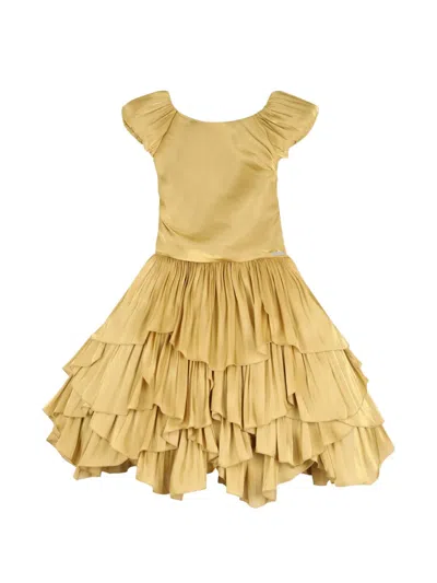 Lanvin Enfant Kids' Ruffled Tiered Midi Dress In Gold