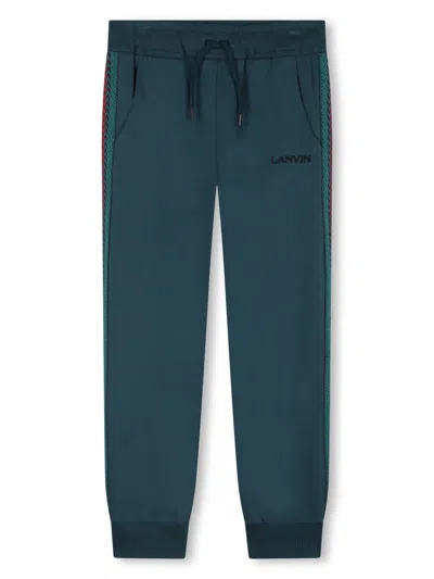 Lanvin Enfant Kids' Striped-edge Cotton Track Pants In Blue
