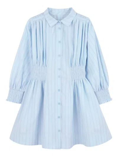 Lanvin Enfant Kids' Striped Shirred Dress In Blue