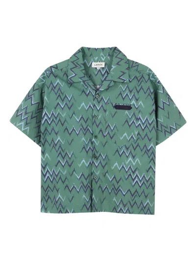 Lanvin Enfant Kids' Zigzag Pocket Shirt In Green
