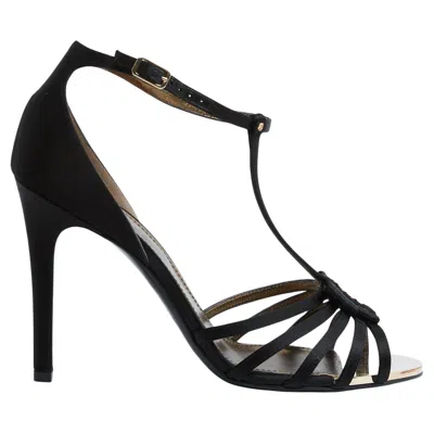 Pre-owned Lanvin Escarpins Sandales Eu38 Black Satin Heels Pumps Sandals Uk5 Us7.5 New