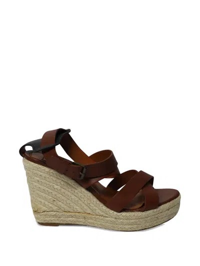 Pre-owned Lanvin Espadrille Wedge Sandals In Brown