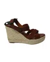 Lanvin Espadrille Wedge Sandals In Brown Leather In Brown