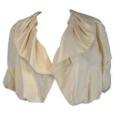 Pre-owned Lanvin Ete' 2006 Alber Elbaz Cream Shawl Collar Cropped Puff Sleeve Jacket In White