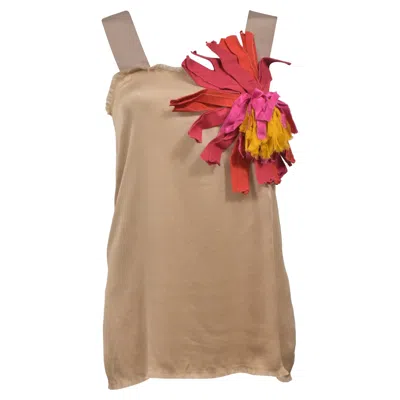 Lanvin Evening Top With Large Floral Detail In Nude Silk In Brown