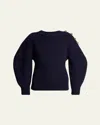 Lanvin Exaggerated-sleeve Button-shoulder Wool Sweater In Gray