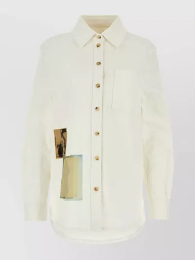 Lanvin Extended Back Spread Collar Shirt In Cream