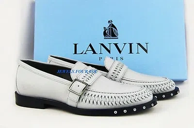 Pre-owned Lanvin Fantastic Light Gray Leather & Leather Sole Shoes Box Italy 2