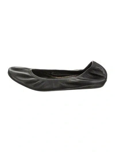 Pre-owned Lanvin Faux Pearl Accents Leather Ballet Flats In Black