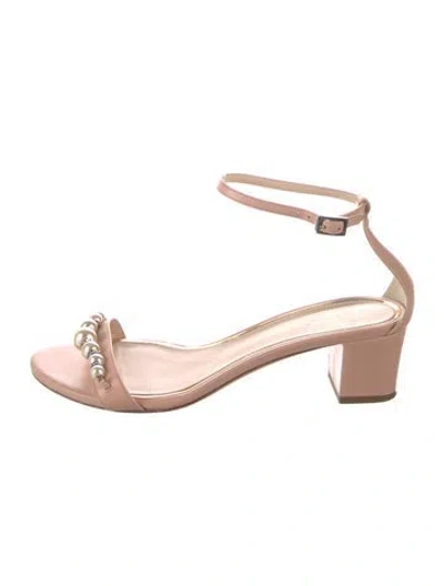 Pre-owned Lanvin Faux Pearl Accents Leather Sandals In Pink