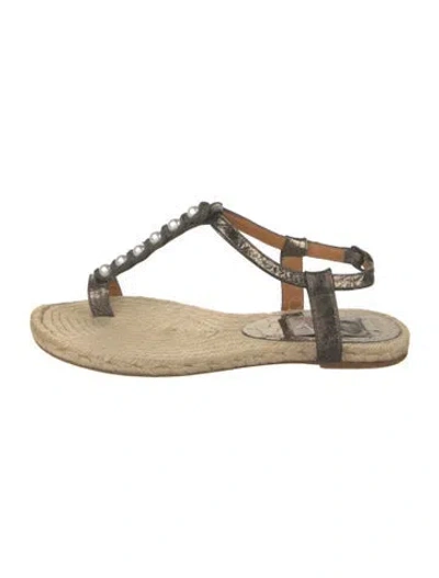 Pre-owned Lanvin Faux Pearl Accents Leather T-strap Sandals