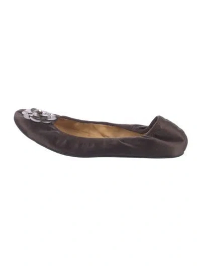 Pre-owned Lanvin Faux Pearl Accents Satin Ballet Flats In Brown