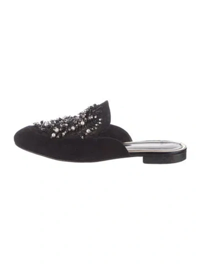 Pre-owned Lanvin Faux Pearl Accents Suede Mules In Black