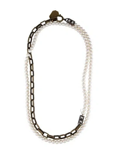 Pre-owned Lanvin Faux Pearl & Crystal Bead Necklace In Multi