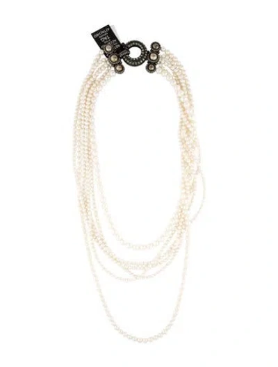Pre-owned Lanvin Faux Pearl & Crystal Multistrand Necklace, 27.5" In White