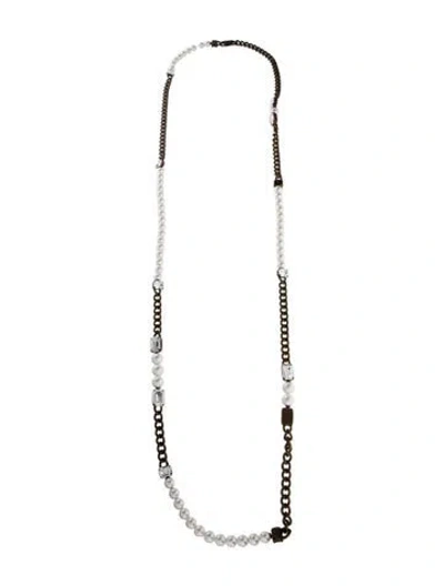 Pre-owned Lanvin Faux Pearl & Crystal Station Necklace, 50" In White