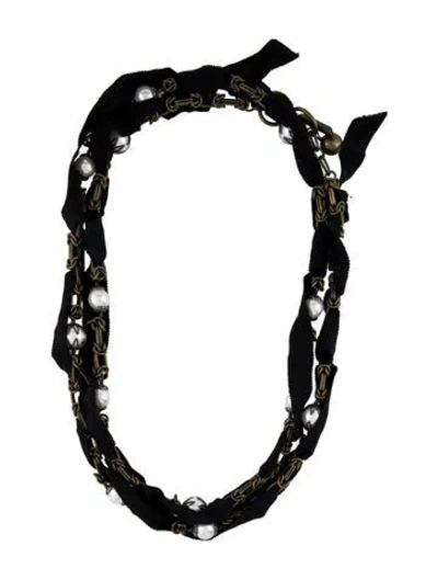 Pre-owned Lanvin Faux Pearl & Ribbon Chain Collar Necklace, 52.5" In Multi