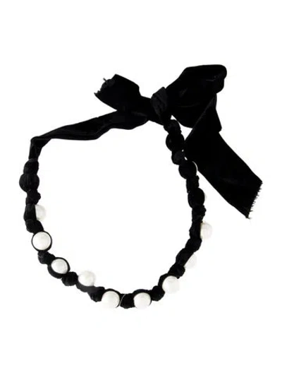 Pre-owned Lanvin Faux Pearl & Ribbon Collar Necklace, 47" In Multi