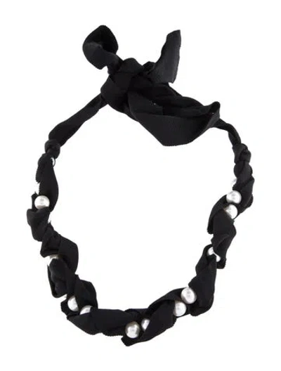 Pre-owned Lanvin Faux Pearl & Ribbon Collar Necklace, 53" In Black