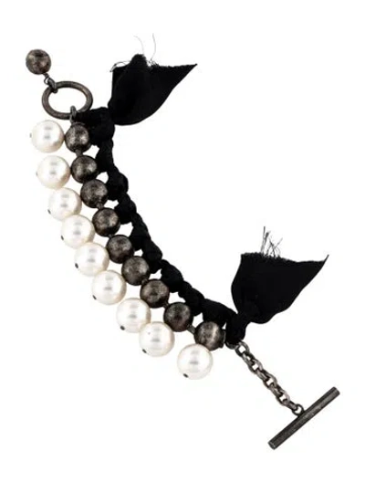 Pre-owned Lanvin Faux Pearl & Ribbon Toggle Bracelet, 6" In Multicolor