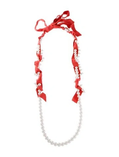 Pre-owned Lanvin Faux Pearl & Silk Collar Necklace, 80" In Multi