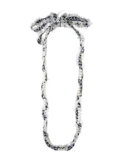 Pre-owned Lanvin Faux Pearl And Thread Bead Necklace, 84.5" In Blue