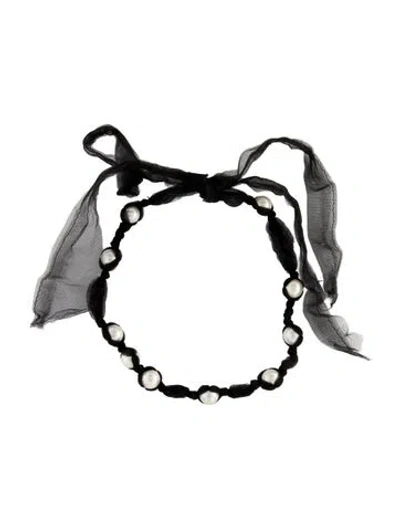 Pre-owned Lanvin Faux Pearl & Tulle Station Necklace, 50" In Multi