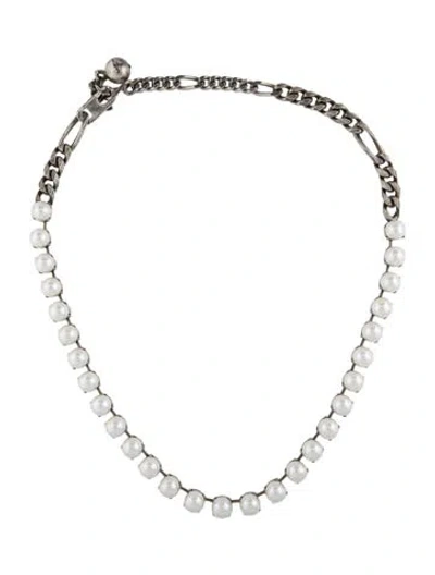 Pre-owned Lanvin Faux Pearl Chain Necklace, 24.5" In White