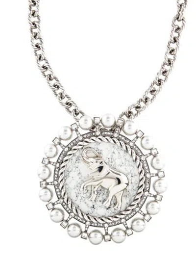 Pre-owned Lanvin Faux Pearl, Crystal & Resin Elephant Pendant Necklace, 35" In Multi