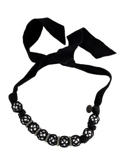 Pre-owned Lanvin Faux Pearl Crystal Raffia-wrapped Bead Collar Necklace, 23" In Multi