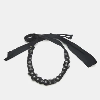 Pre-owned Lanvin Faux Pearl Fabric Silver Tone Necklace