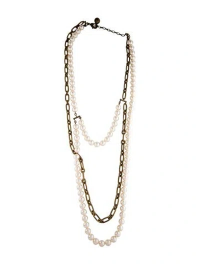 Pre-owned Lanvin Faux Pearl Multistrand Chain Necklace, 28.5" In White